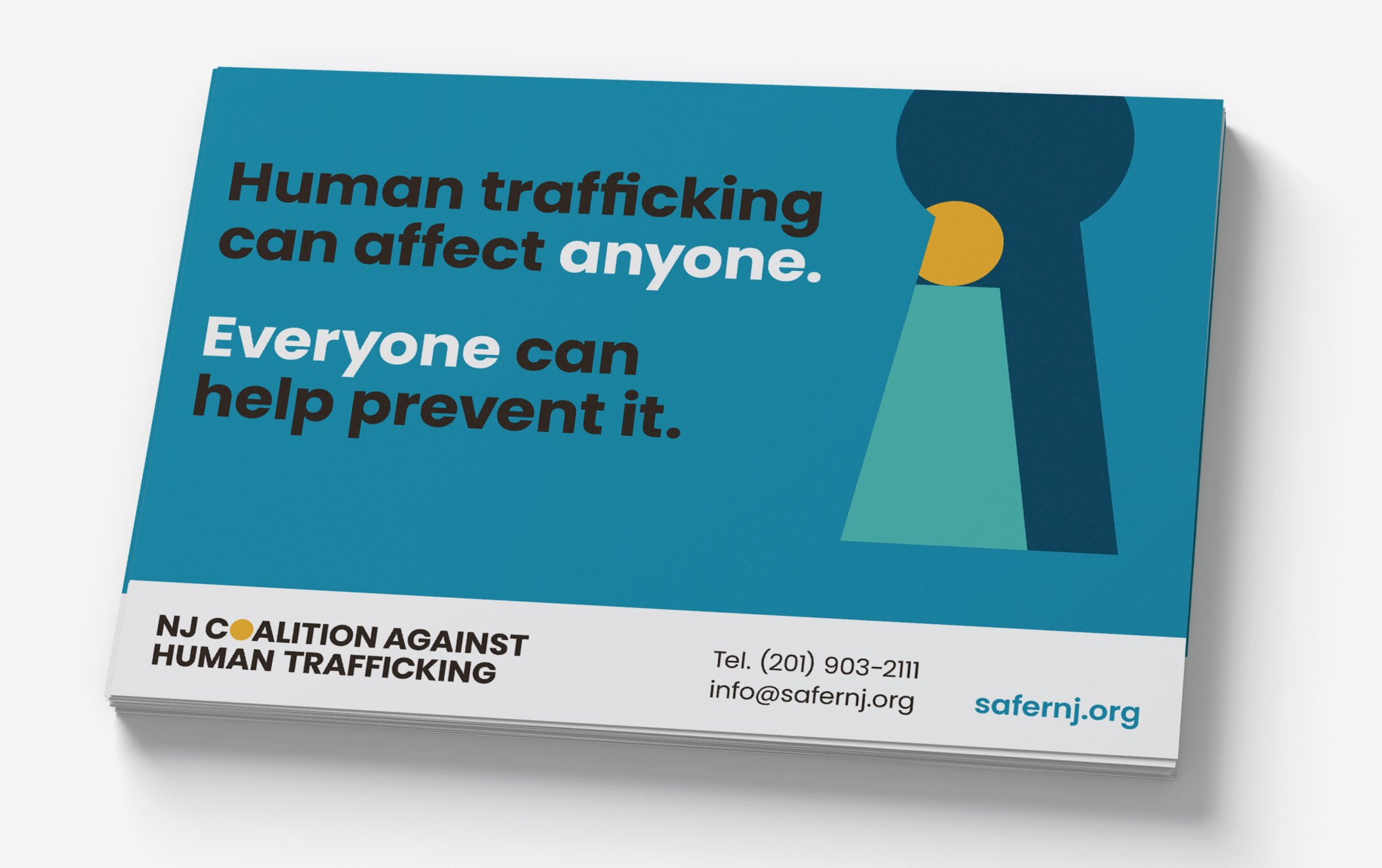 NJ Coalition Against Human Trafficking postcard of RED FLAGS warning that someone might be a victim of trafficking.