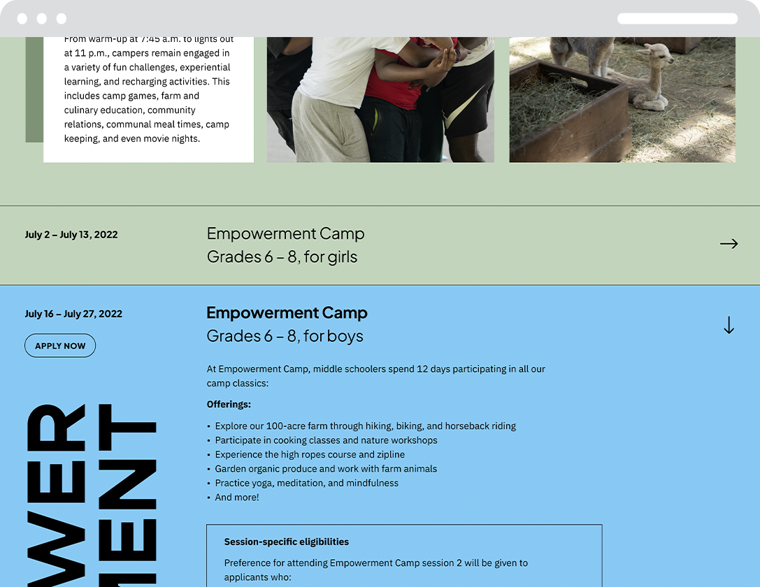 A section of the website focusing on the boys empowerment session