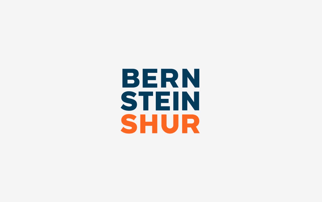 The Bernstein Shur logo type animates and transforms to spell out "be sure."