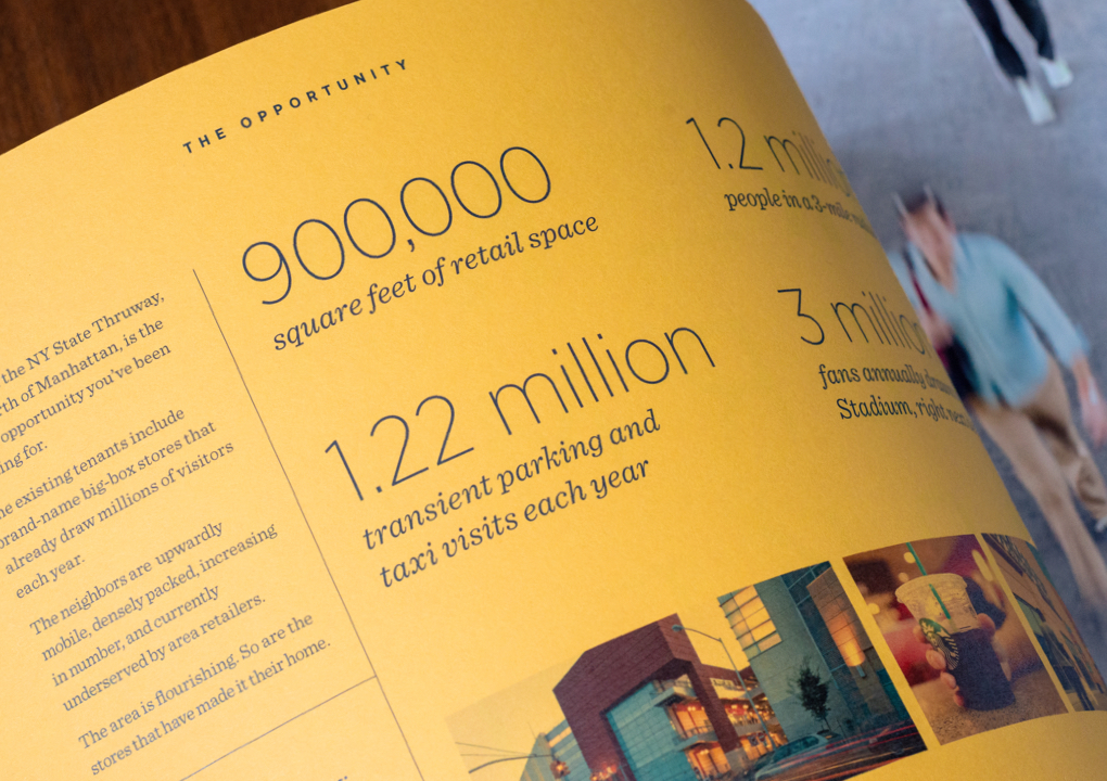 Page from the  Bronx Terminal Market leasing brochure displaying statistics about the facility.