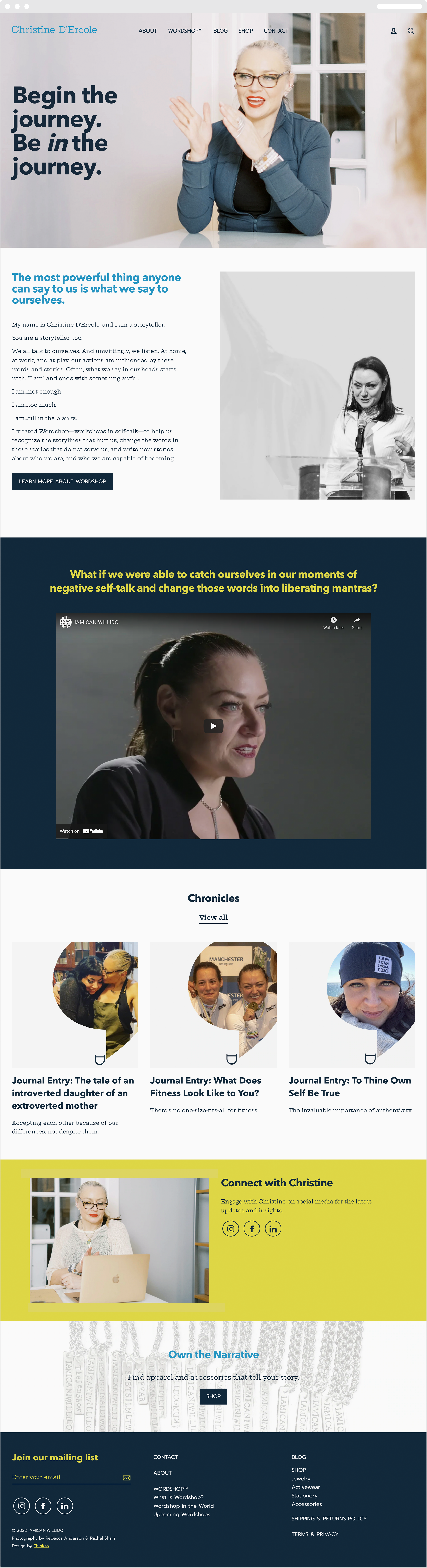 Screenshots of a website homepage with various images of Christine D’Ercole and colorful text.