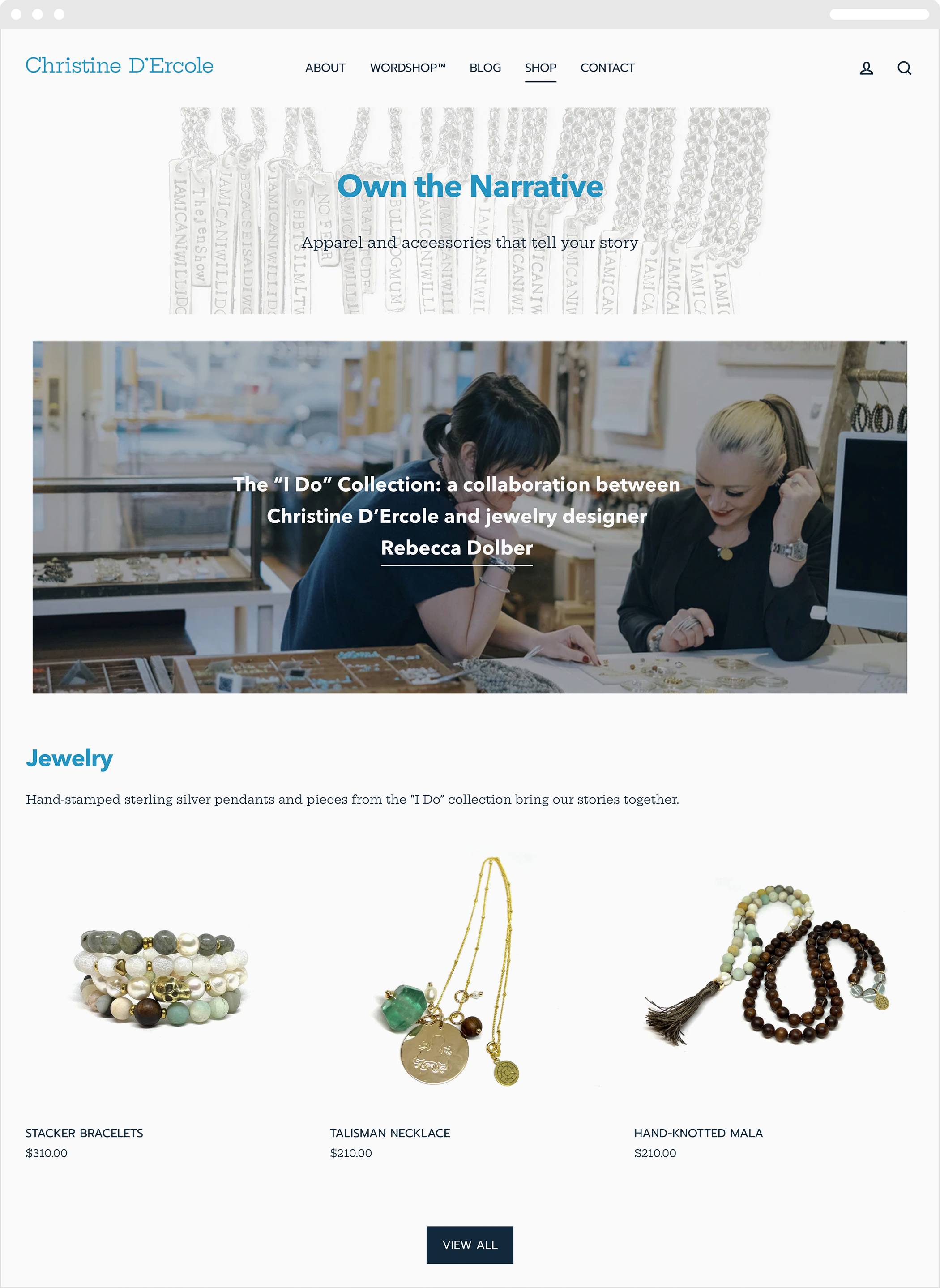 A collection of screenshots from a website showcasing items for sale including jewelry, apparel, stationery, and accessories. 