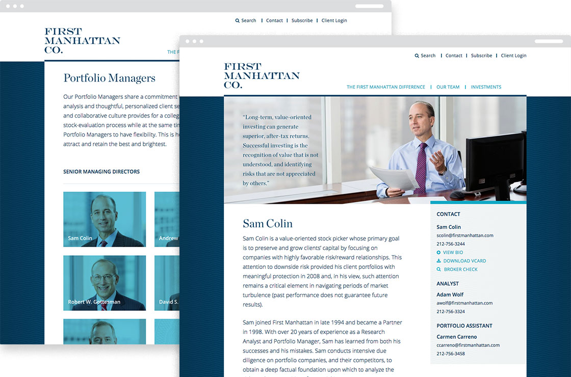 Excerpts from the First Manhattan Portfolio Managers and Portfolio Manager biography website pages.