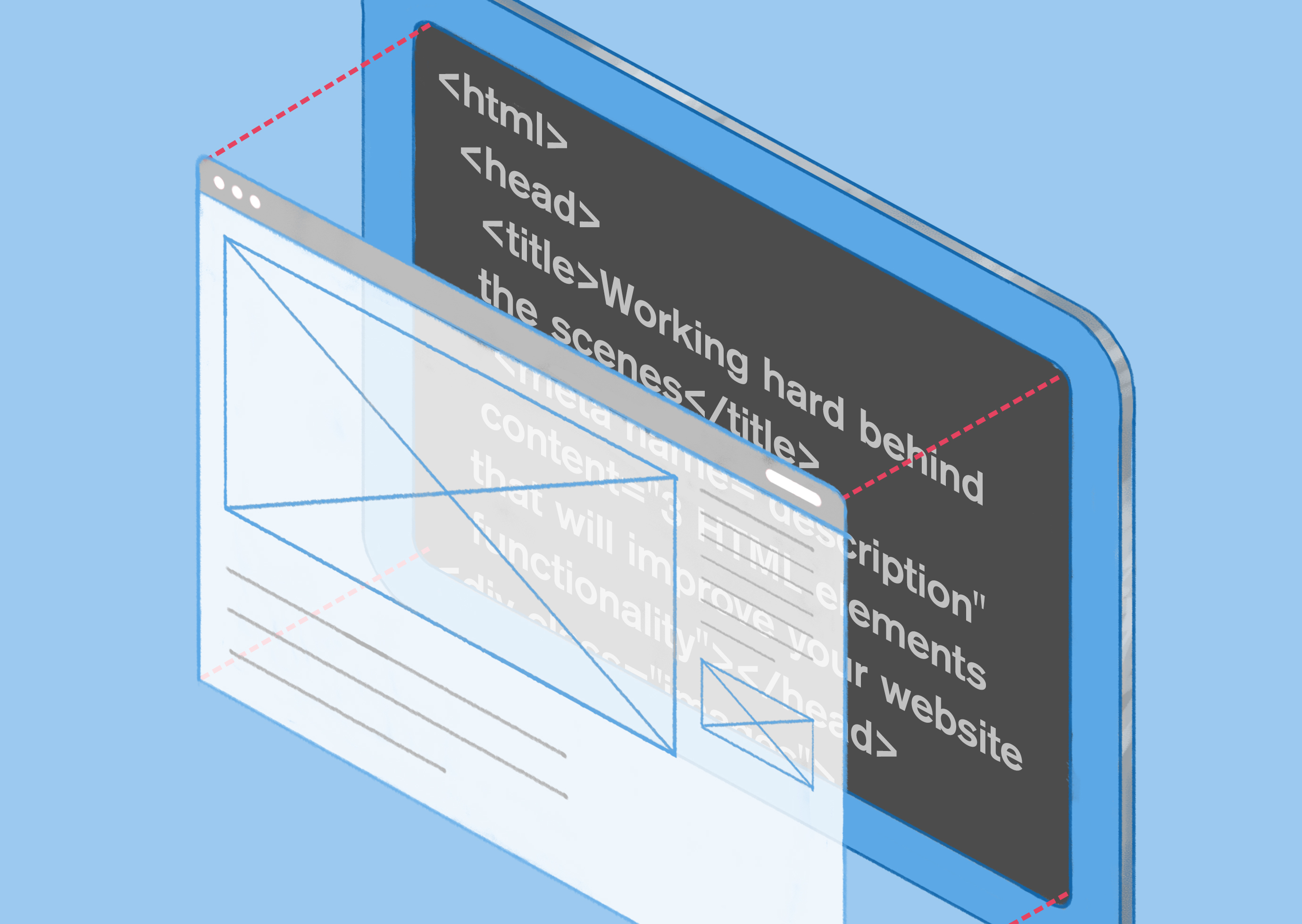 HTML code behind a computer screen.