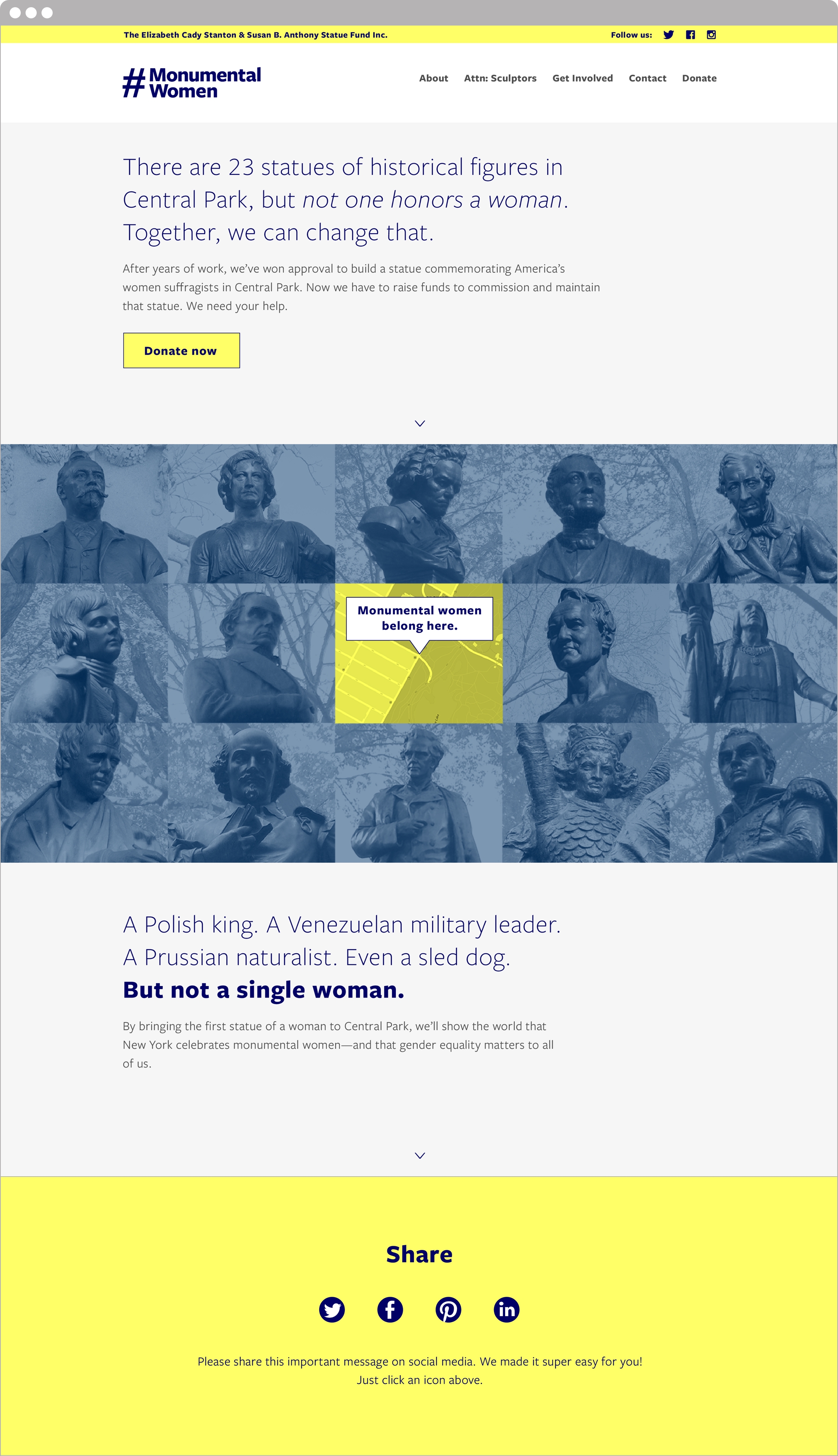 Homepage design layout of Monumental Women website