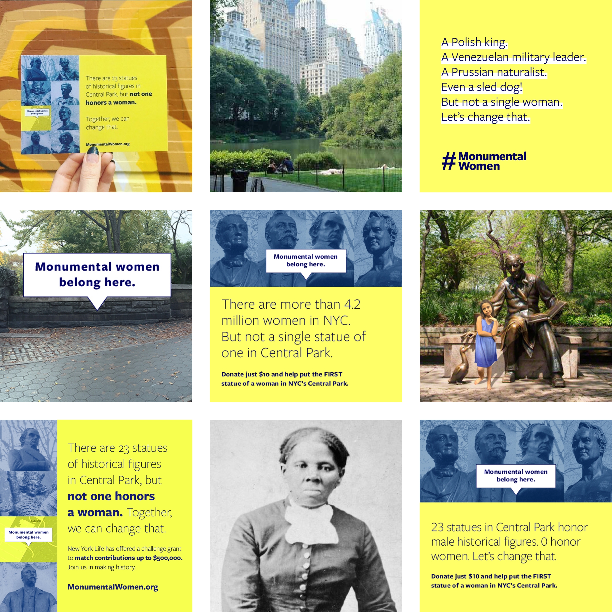 Collage of various social media posts on instagram for Monumental Women