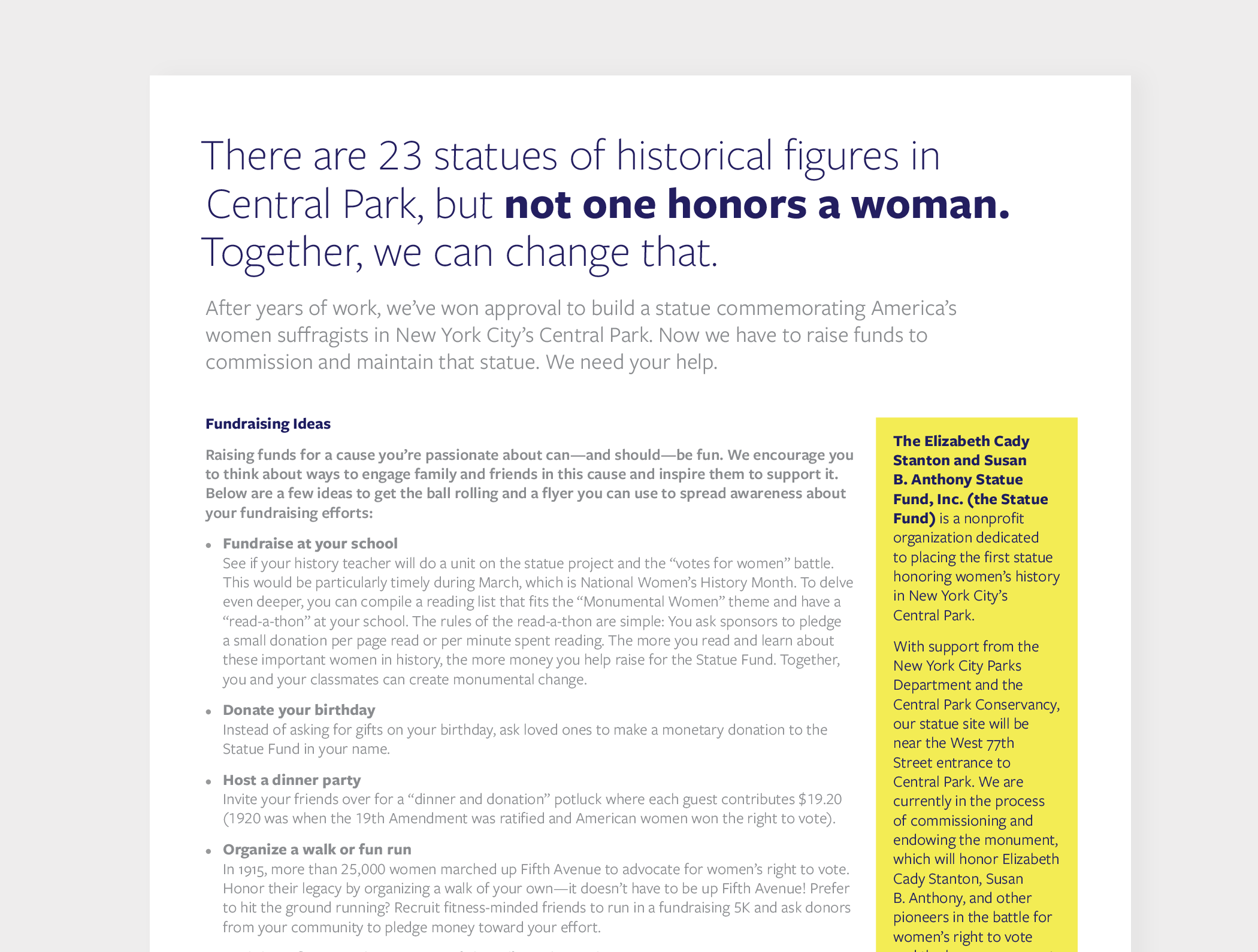 ImageThe Monumental Women Fundraising Guide paper design.