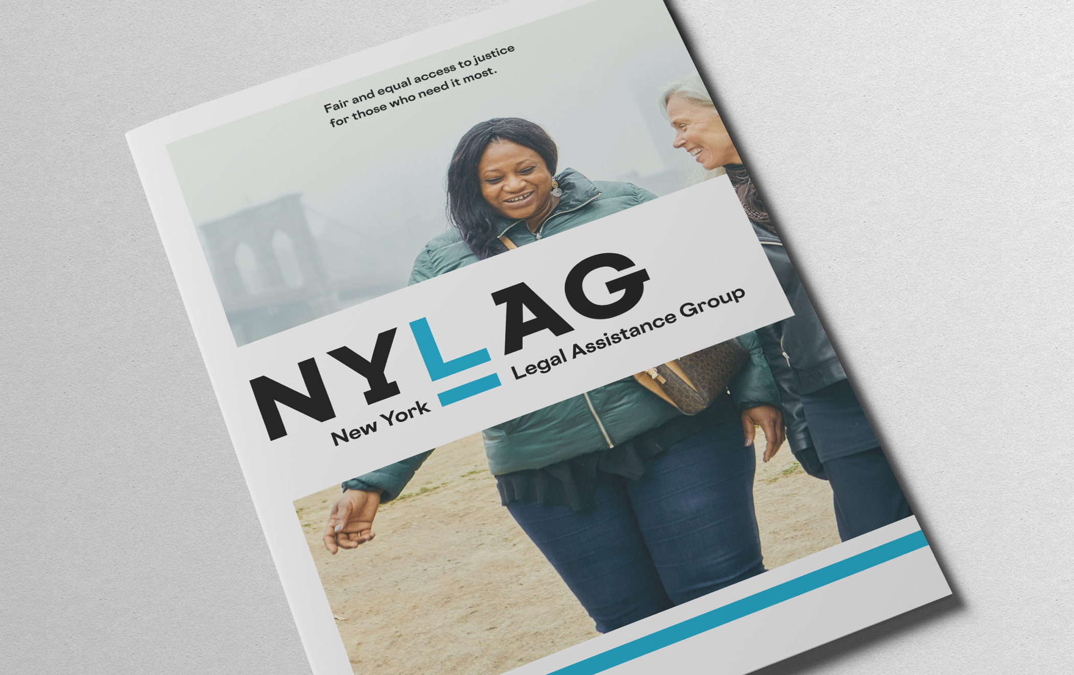 New York Legal Assistance Group brochure cover with title "Fair and equal access to justice for those who need it most."