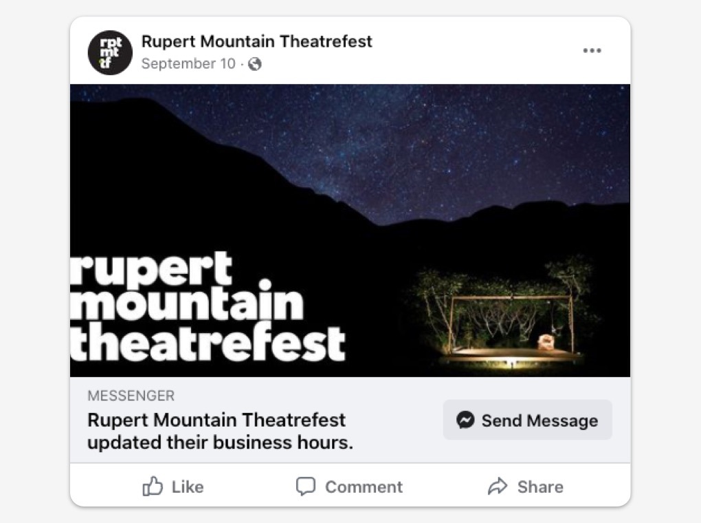 Rupert Mountain Theatrefest Facebook digital ad