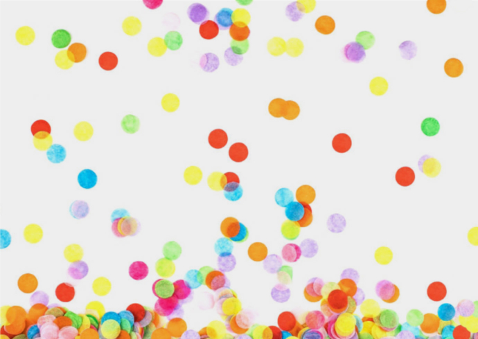 A close up of colorful confetti.