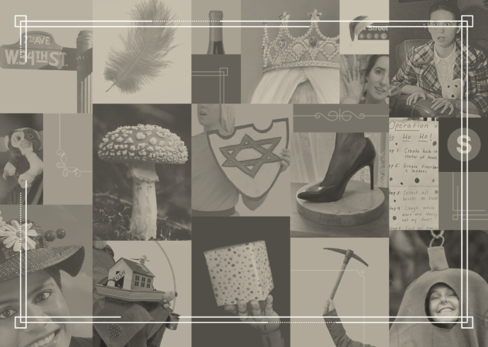 A collage of images showing holiday characters, symbols, and items.