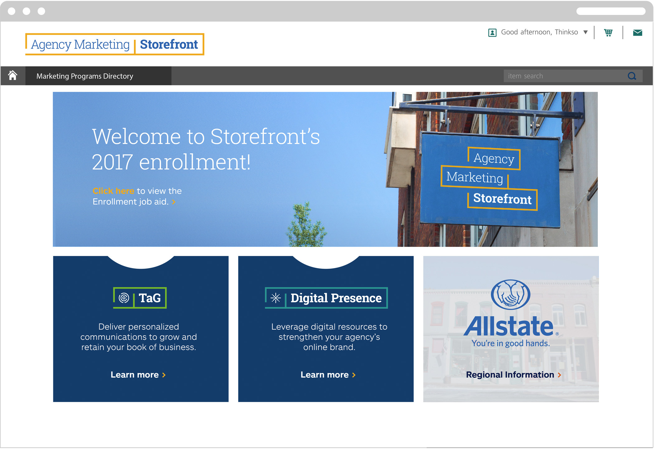 Allstate Agency Marketing Storefront enrollment web page.