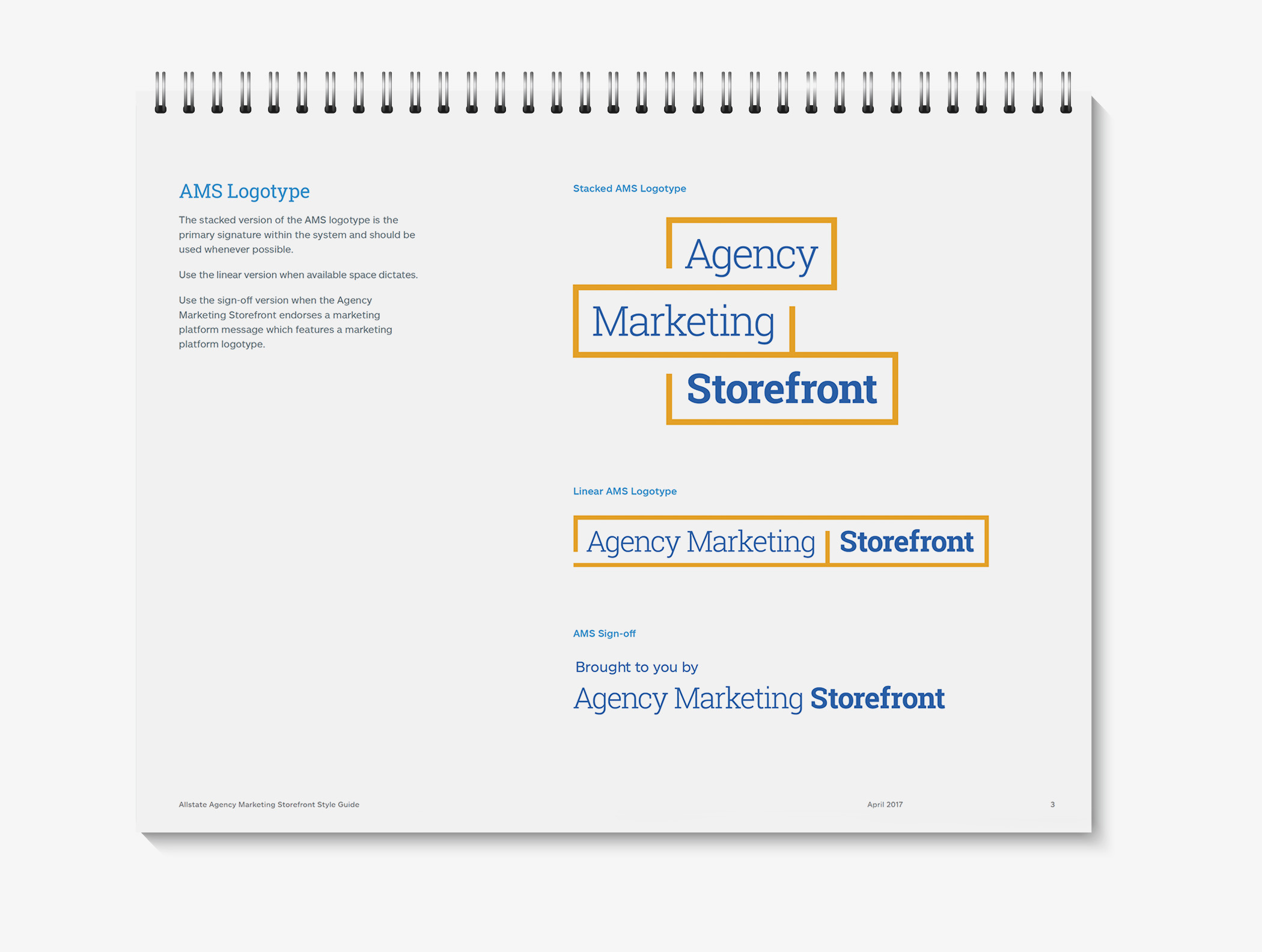 Page from the Allstate Agency Marketing Storefront brand guide showing logotype usage guidelines.
