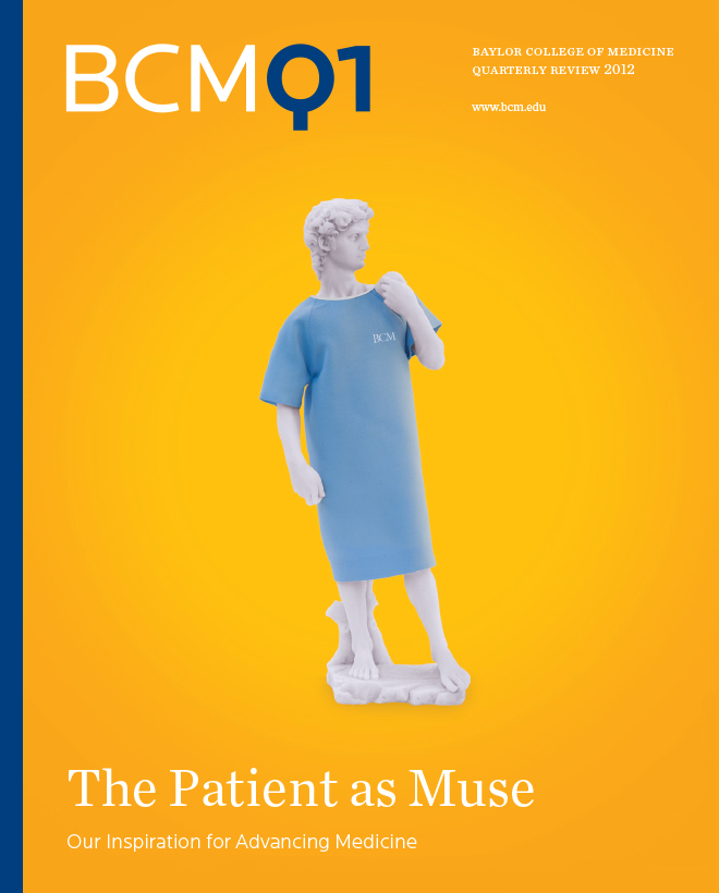 Illustrated cover of Baylor College of Medicine BCM Q1 report, with the title "The patient as muse."
