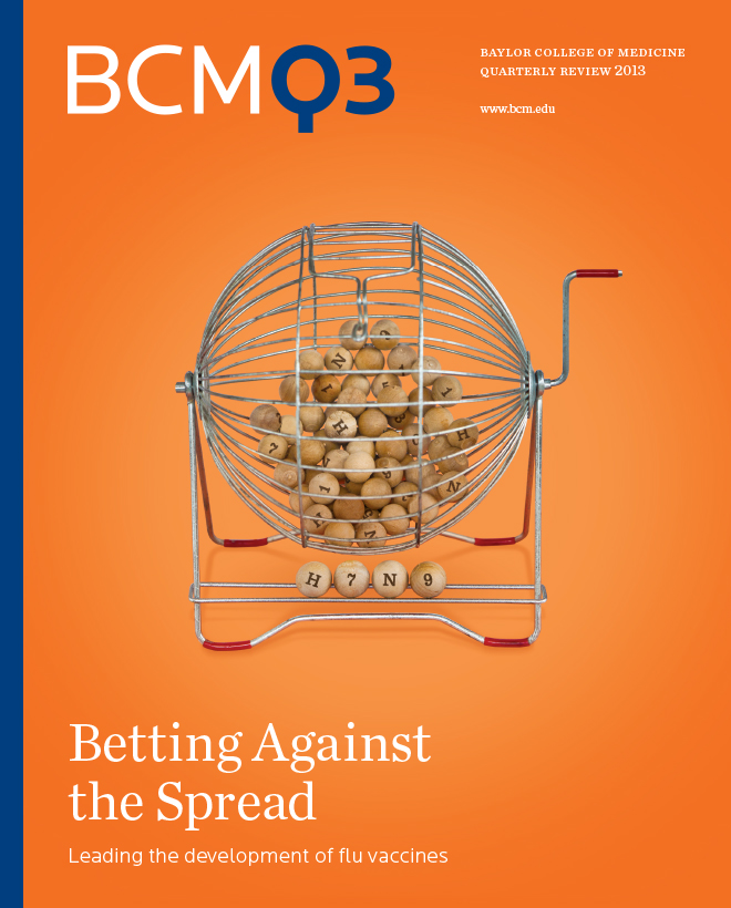 Illustrated cover of Baylor College of Medicine BCM Q3 report, with the title "Betting against the spread."