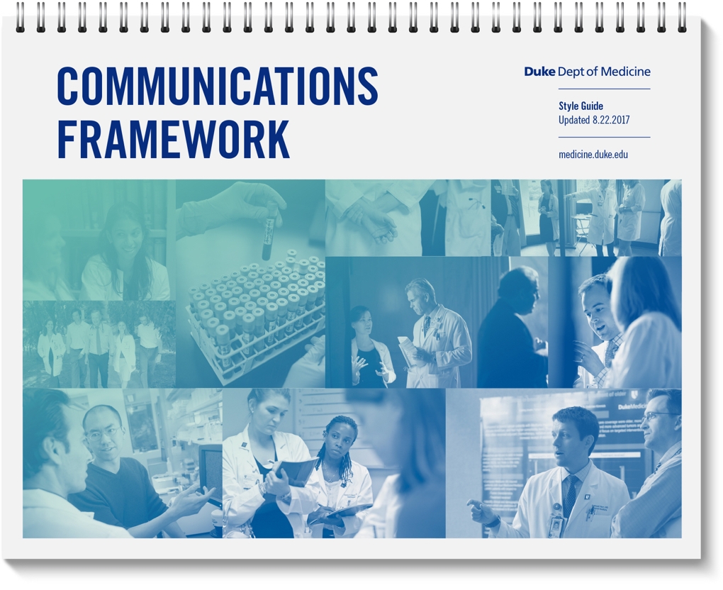 Cover of the Duke University Department of Medicine Communications Framework style guide.