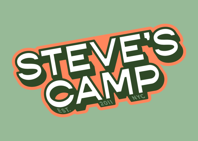 Steve's Camp logo on a green background